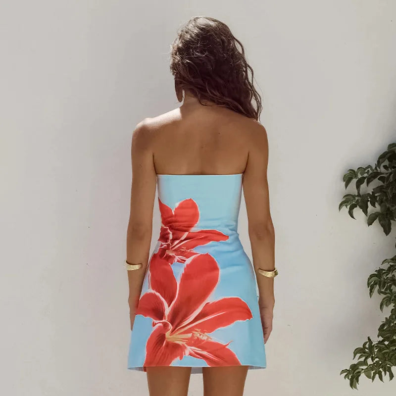 Sexy Roter Print Minikleid – Ärmellos Off-Shoulder Sommerlook