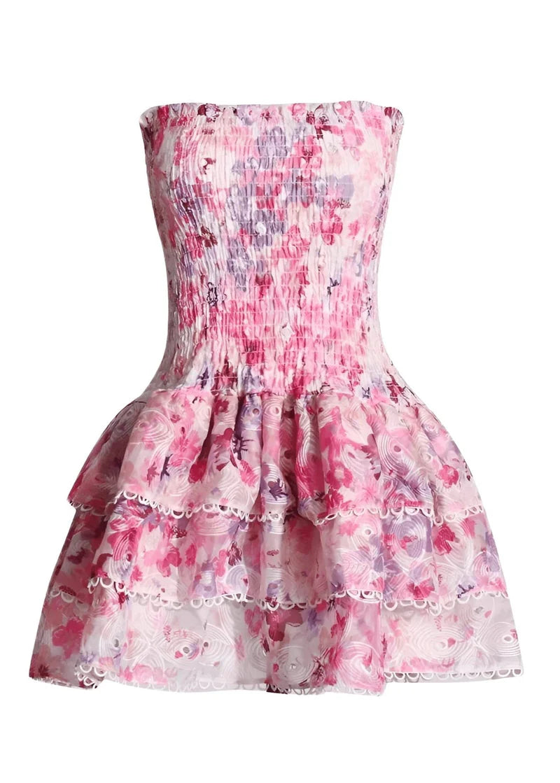 Aria Minikleid – Rot mit Blumenmuster & Trägerlos