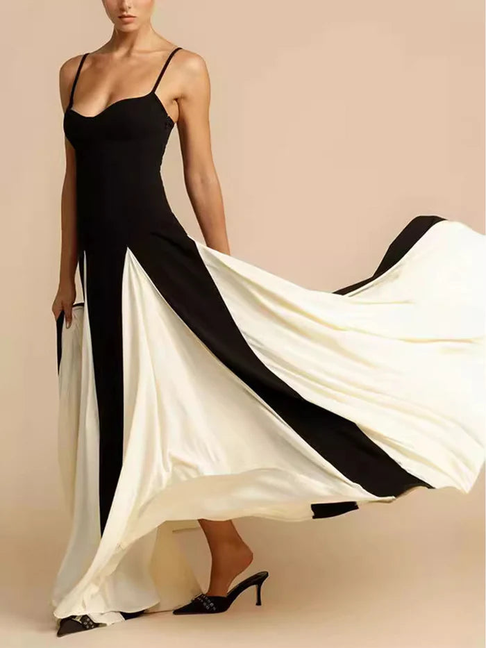 VINTAGE PATCHWORK MAXIKLEID – Schickes Ärmelloses Kleid mit Schwarz-Weiß Design ✨