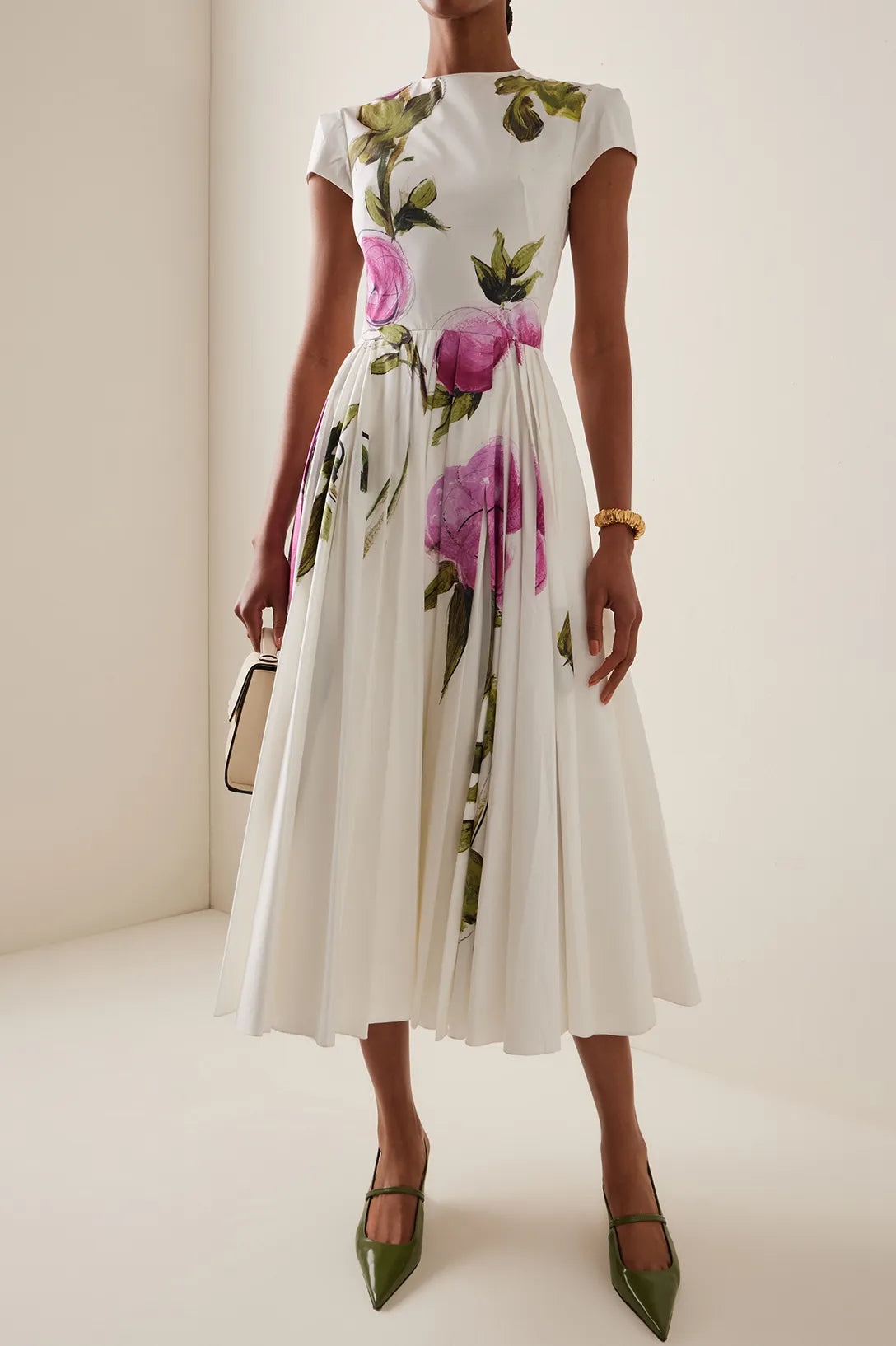 Lindsay Rose Style Flügelärmel Midikleid – Bedruckt & Plissiert