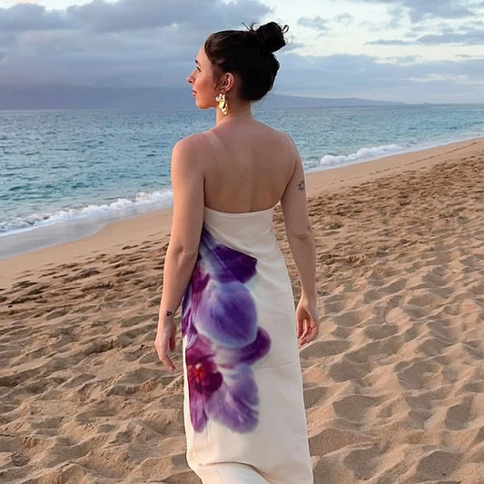CUTENOVA BLUMENLANGKLEID – Atemberaubendes Trägerloses Abendkleid mit Rückenfreiem Design 🌸