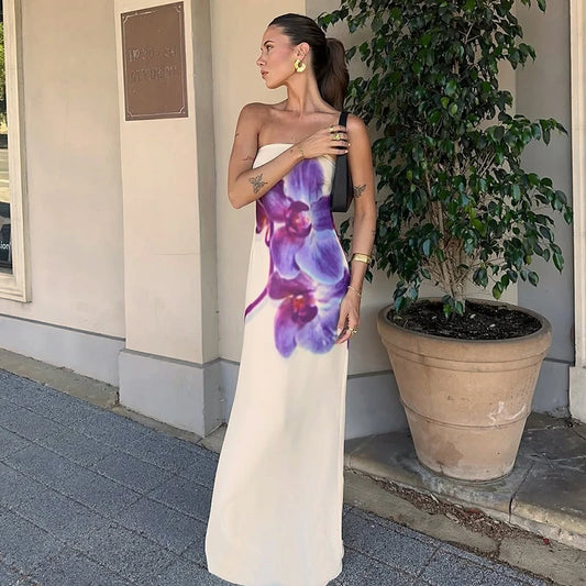 CUTENOVA BLUMENLANGKLEID – Atemberaubendes Trägerloses Abendkleid mit Rückenfreiem Design 🌸