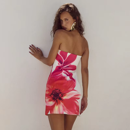 Sexy Roter Print Minikleid – Ärmellos Off-Shoulder Sommerlook