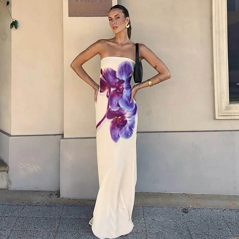 CUTENOVA BLUMENLANGKLEID – Atemberaubendes Trägerloses Abendkleid mit Rückenfreiem Design 🌸