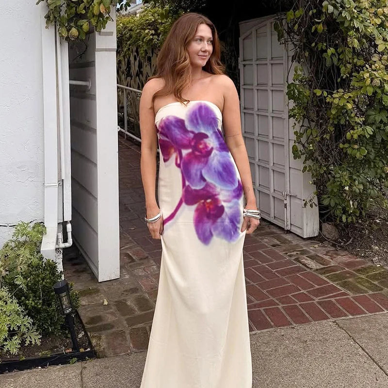 CUTENOVA BLUMENLANGKLEID – Atemberaubendes Trägerloses Abendkleid mit Rückenfreiem Design 🌸