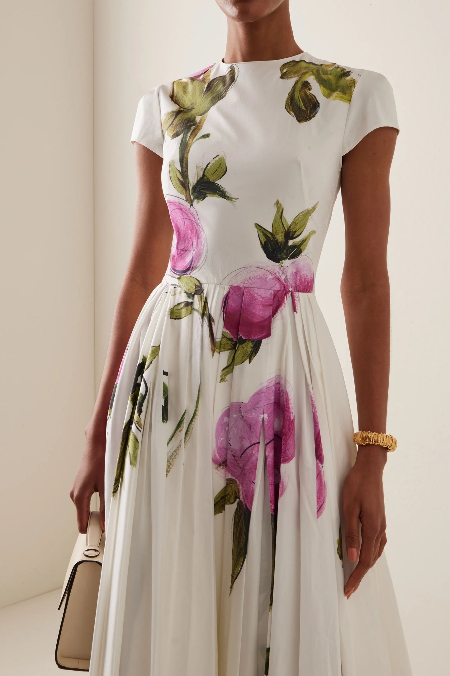 Lindsay Rose Style Flügelärmel Midikleid – Bedruckt & Plissiert
