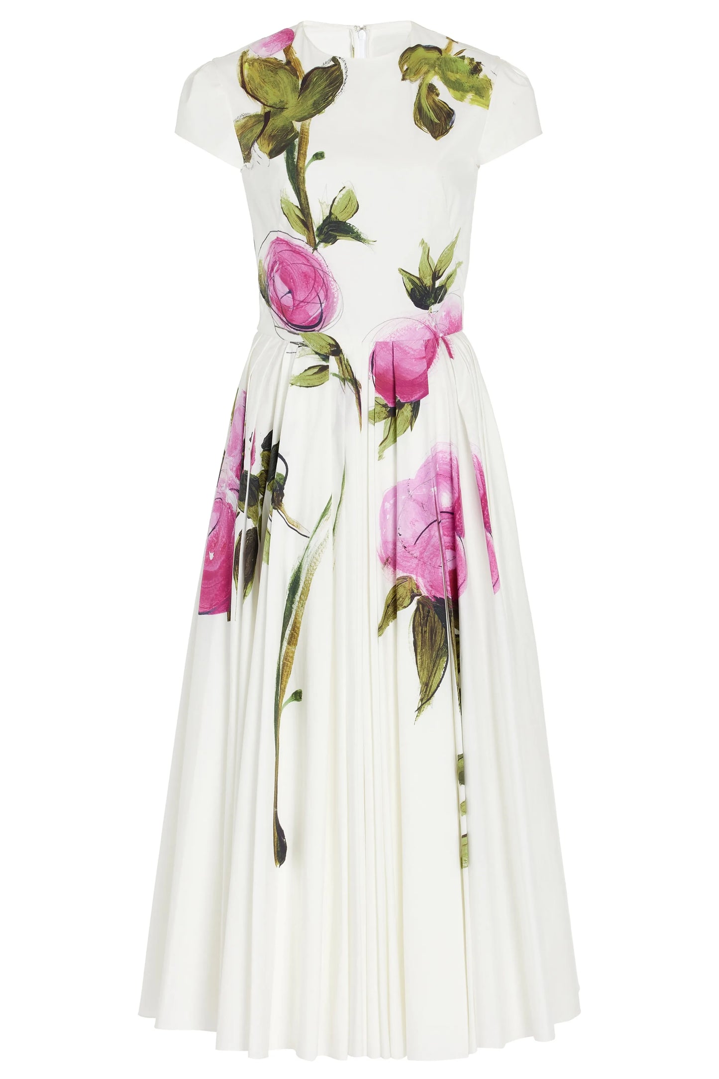 Lindsay Rose Style Flügelärmel Midikleid – Bedruckt & Plissiert