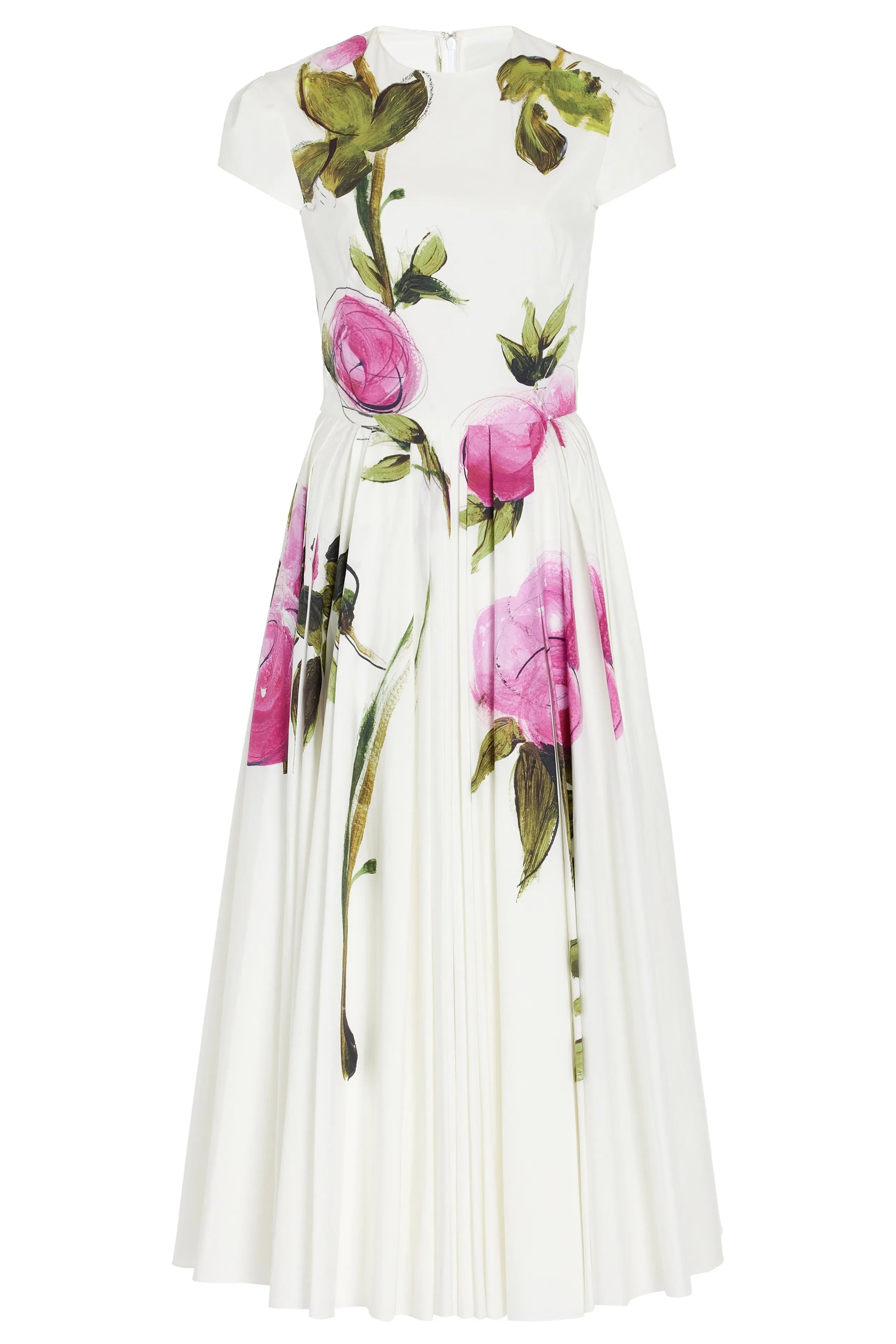 Lindsay Rose Style Flügelärmel Midikleid – Bedruckt & Plissiert